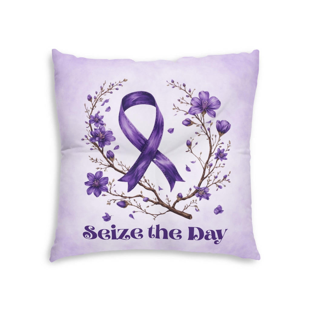 Purple Floral Awareness Tufted Floor Pillow for Epilepsy Support and Comfort