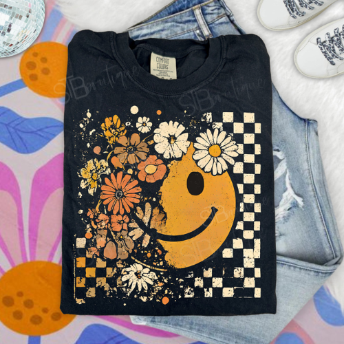 Retro Floral Smiley Tee - Preorder