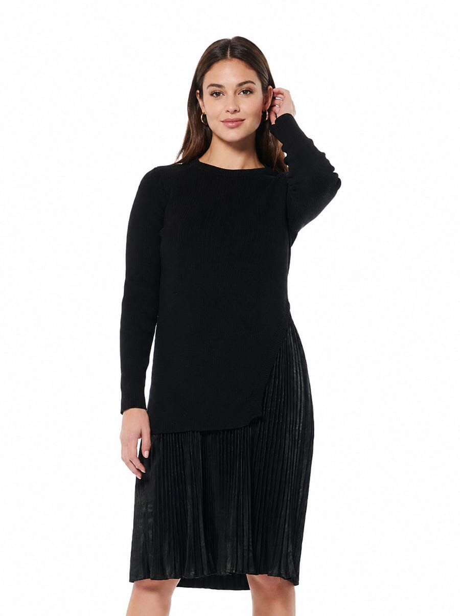 Ribbed Top Layered with Pleated Underdress