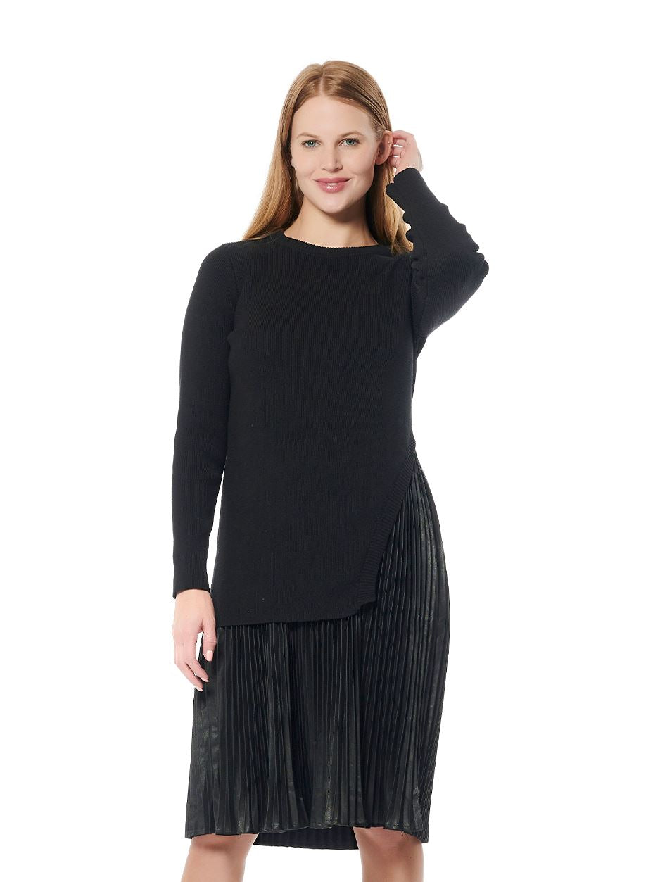 Ribbed Top Layered with Pleated Underdress