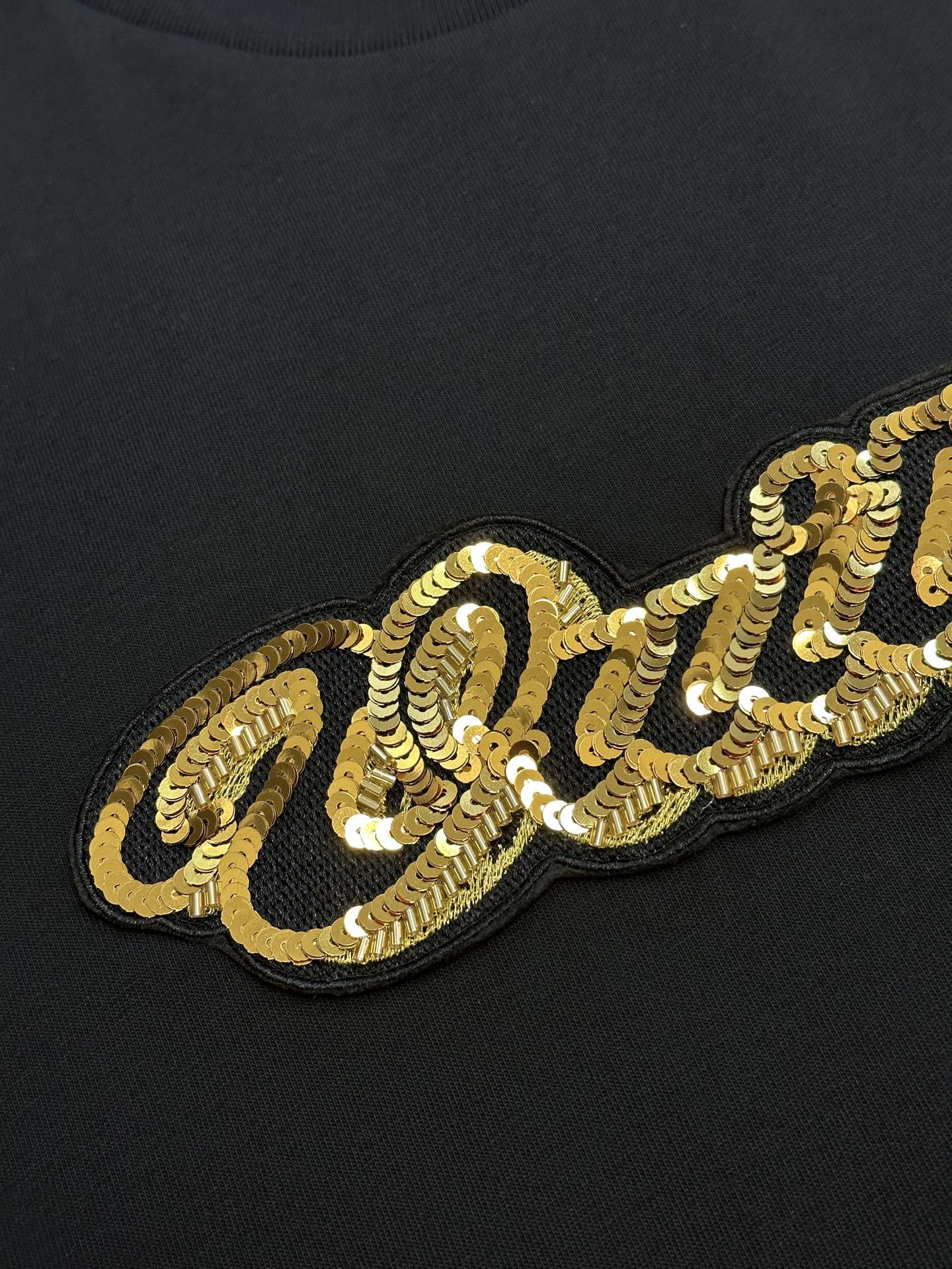 LV Gold Sequined Crew Neck T-Shirt