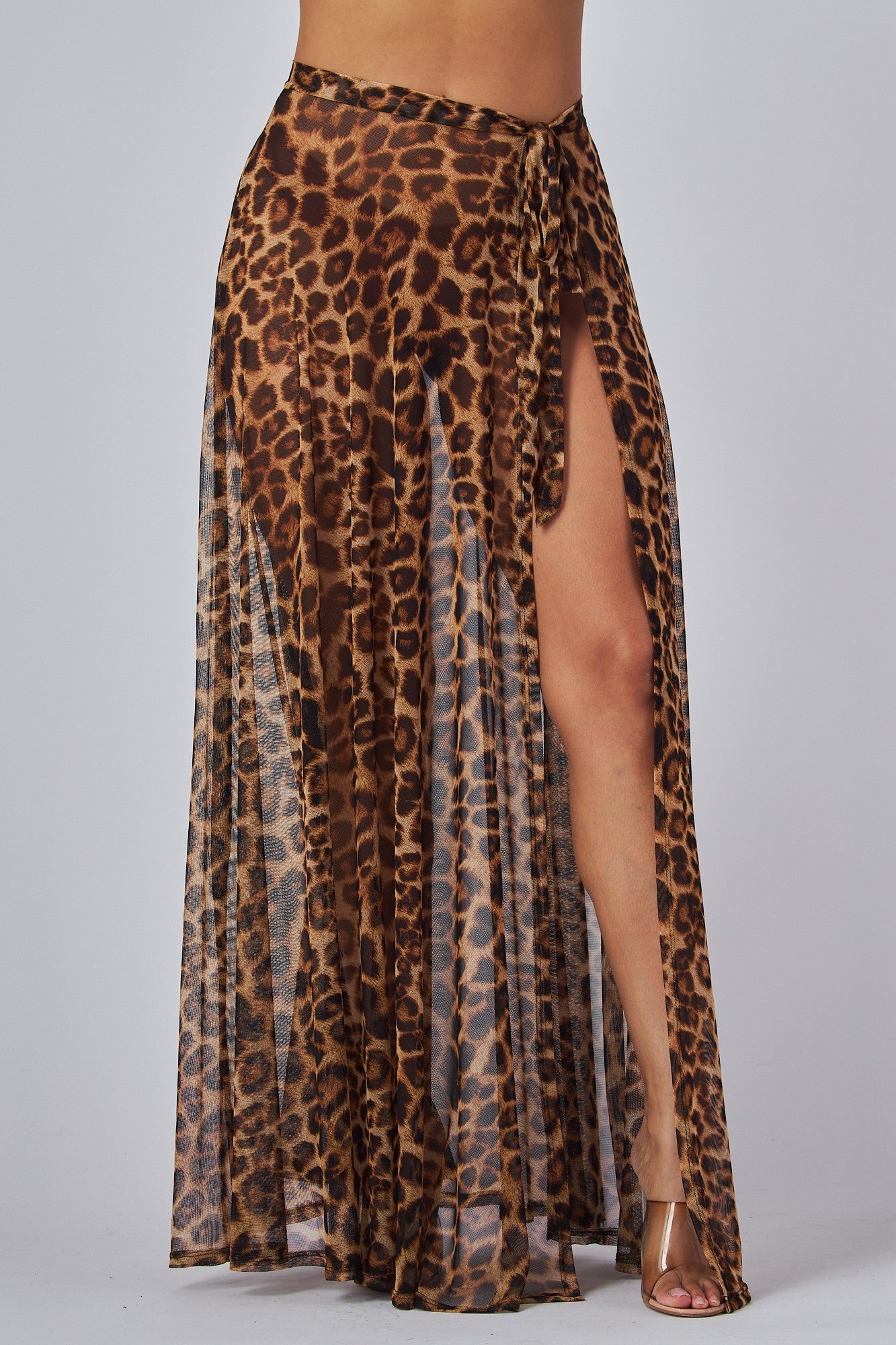 Daredevil Leopard Print Illusion See-Thru Skirt & Bodysuit Top Set/ Swimwear Set