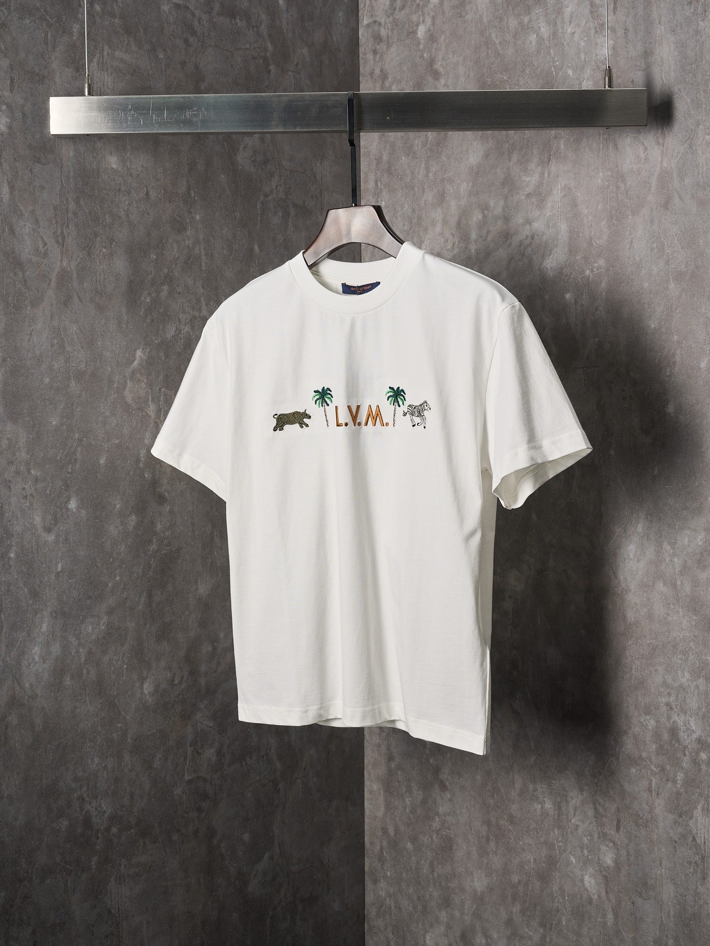 LV Palm Tree Animal Embroidered Crew Neck T shirt