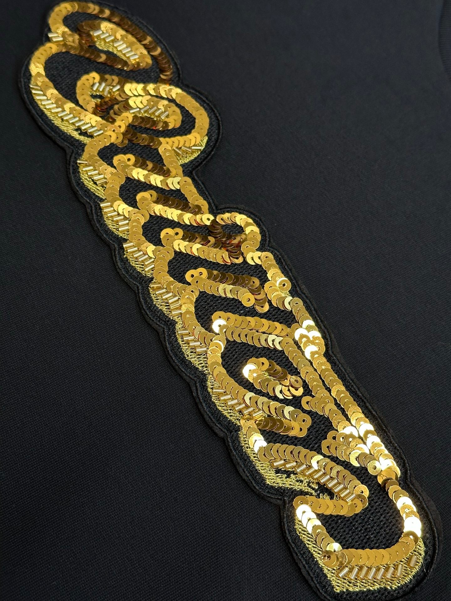 LV Gold Sequined Crew Neck T-Shirt