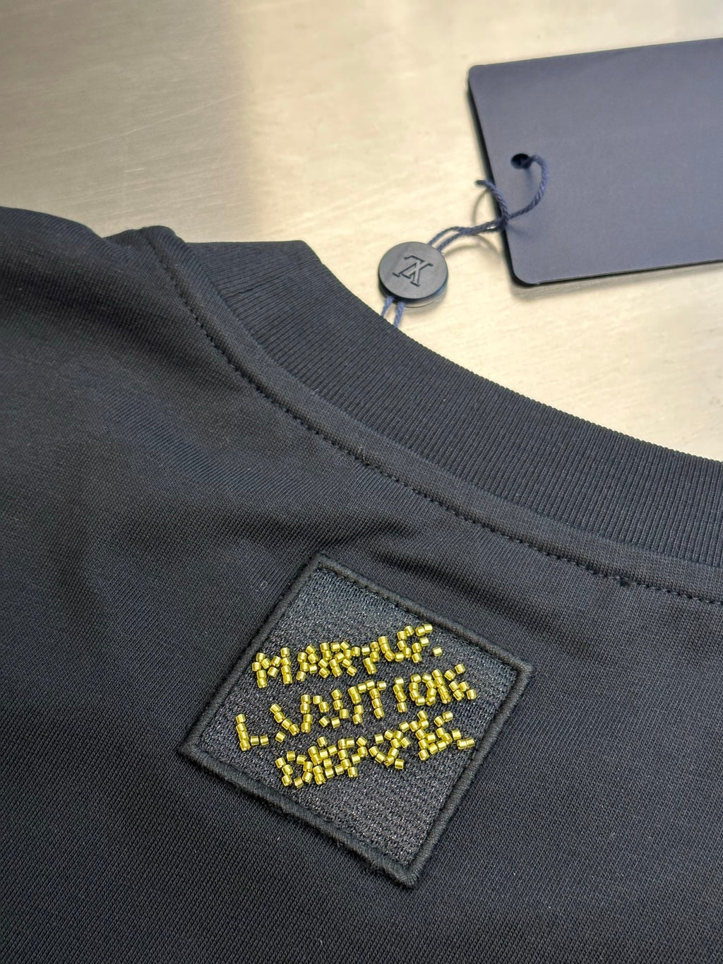 LV Gold Sequined Crew Neck T-Shirt