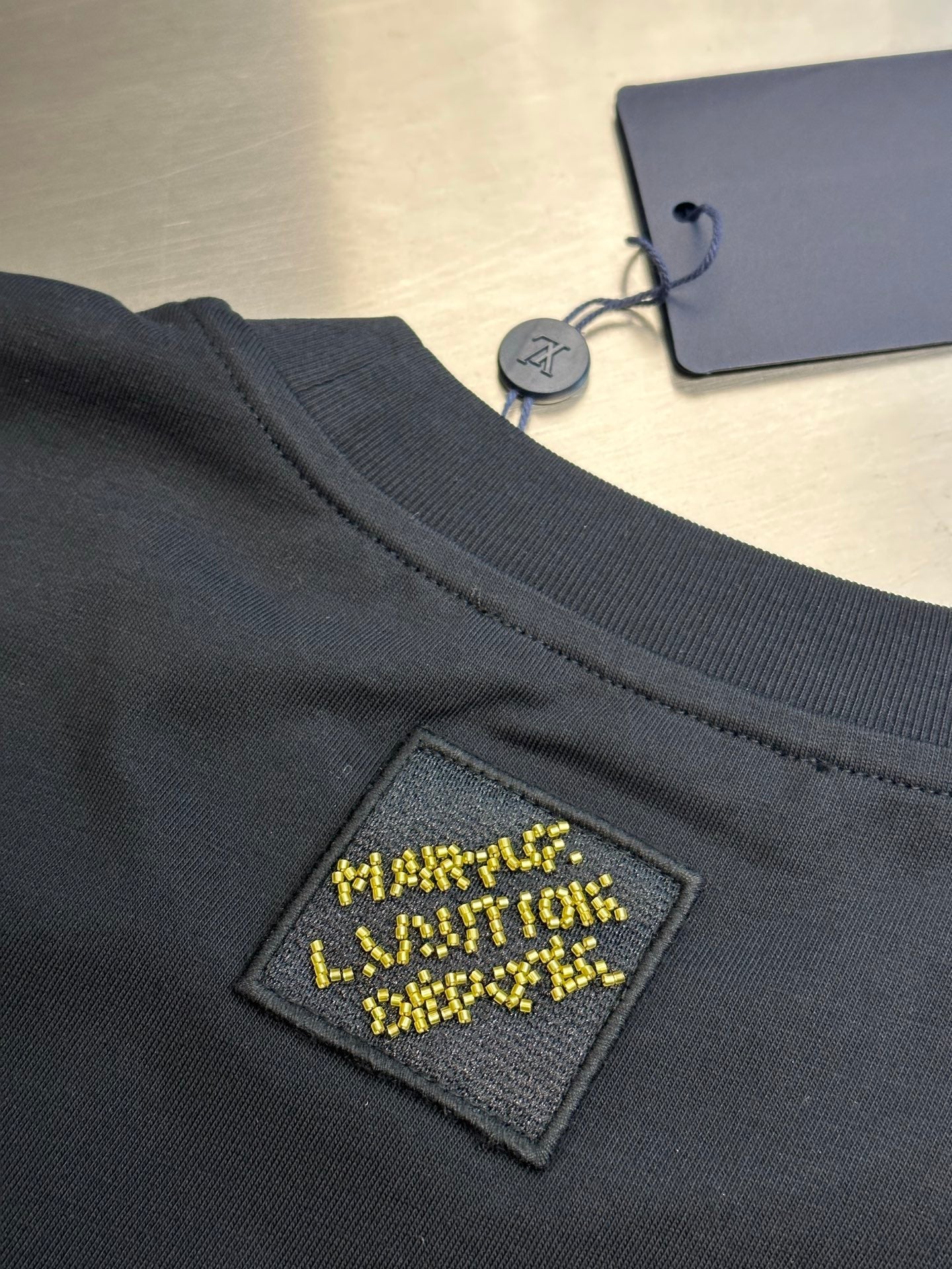LV Gold Sequined Crew Neck T-Shirt