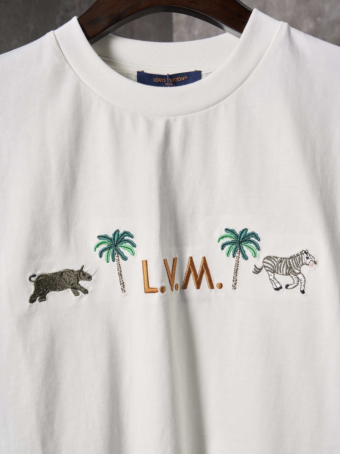 LV Palm Tree Animal Embroidered Crew Neck T shirt