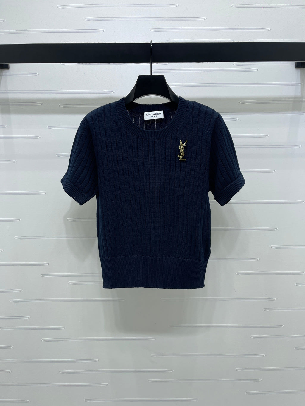 YS Vertical Ribbed Crew Neck Knit Short Sleeve