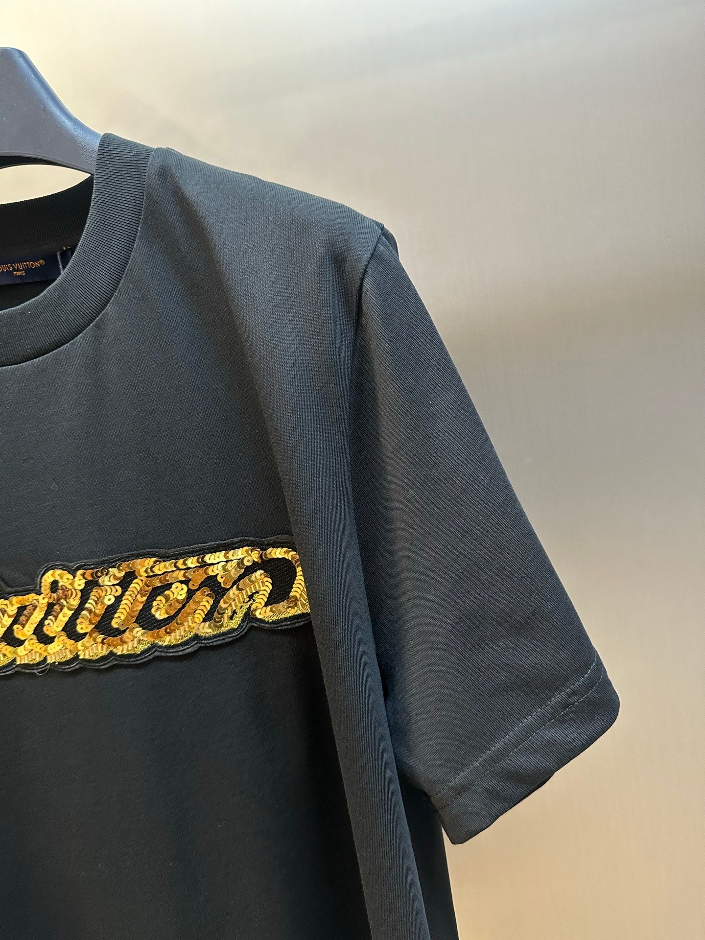 LV Gold Sequined Crew Neck T-Shirt