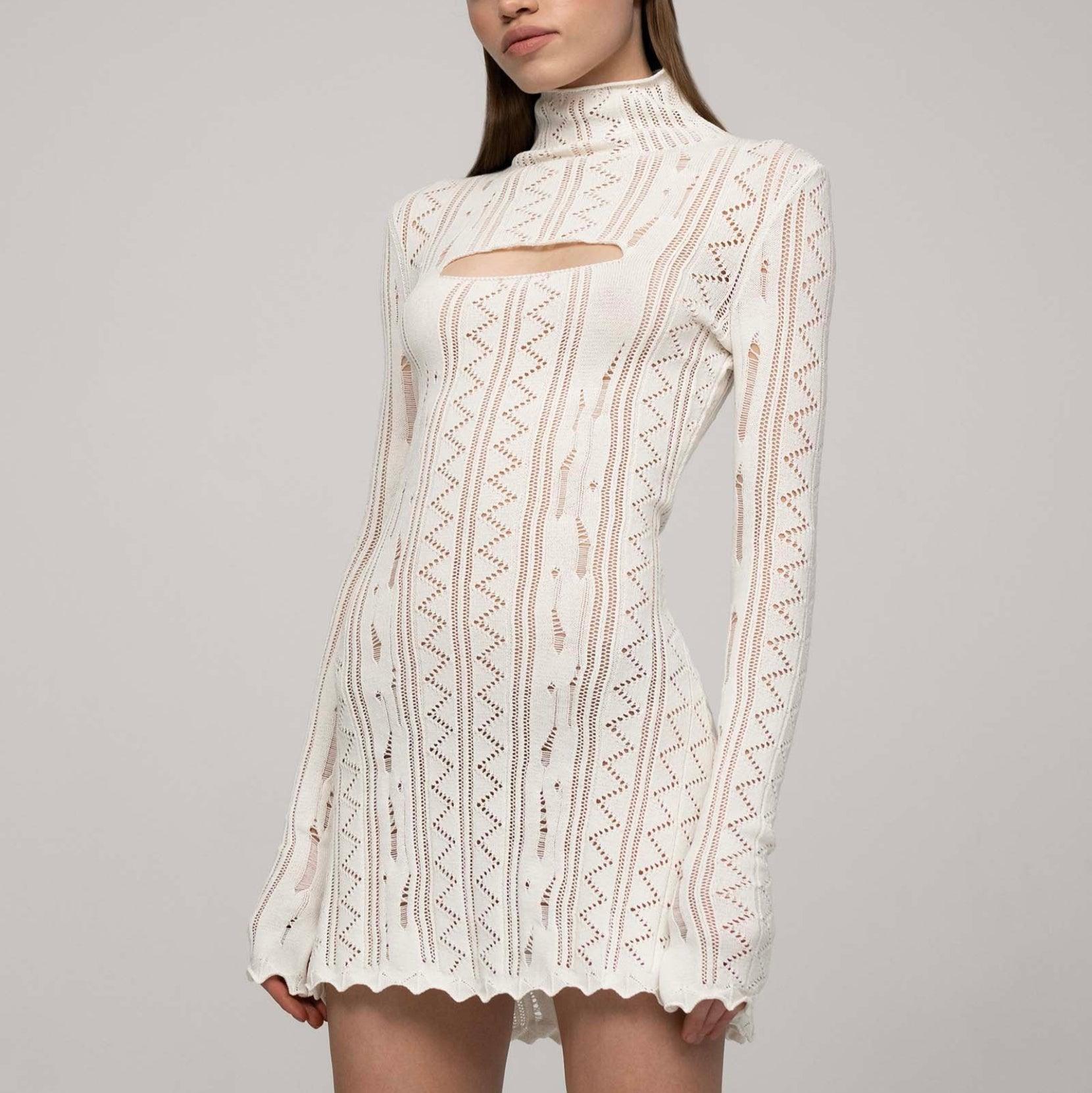 Romie Cotton Knitted Cut-Out Mini Dress