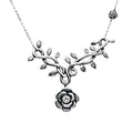 Rose Vine White CZ Pendant Necklace Delicate Silver Plated