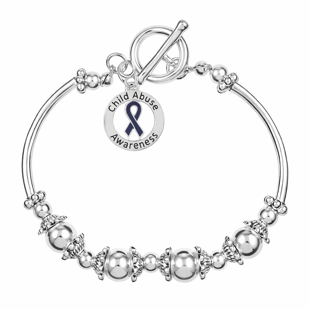 Round Child Abuse Awareness Charm Partial Beaded Bracelet