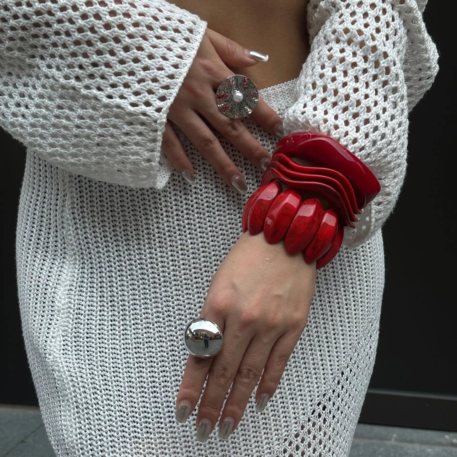 Ruby Swell Wide Geometric Red Bracelets