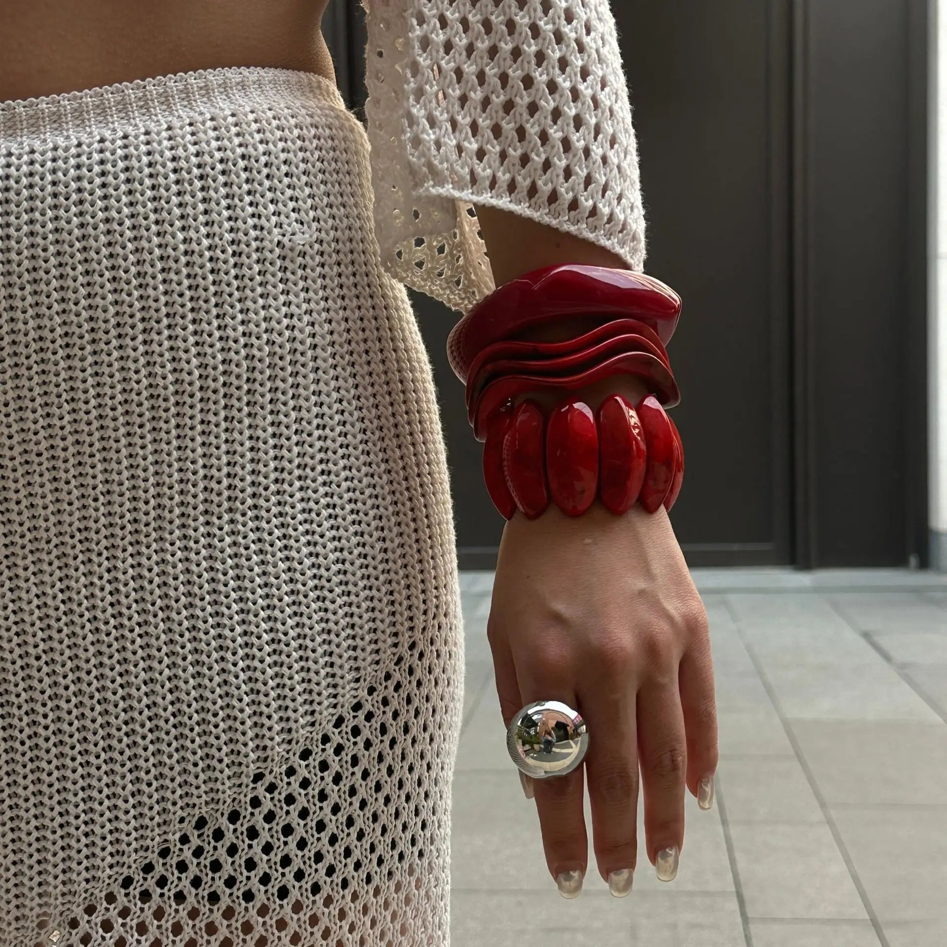 Ruby Swell Wide Geometric Red Bracelets
