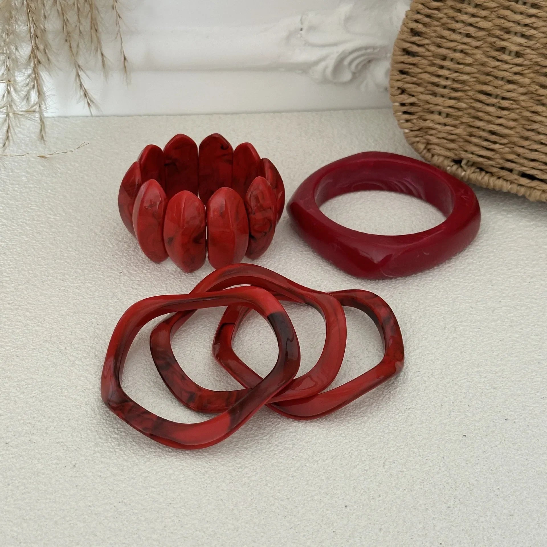Ruby Swell Wide Geometric Red Bracelets