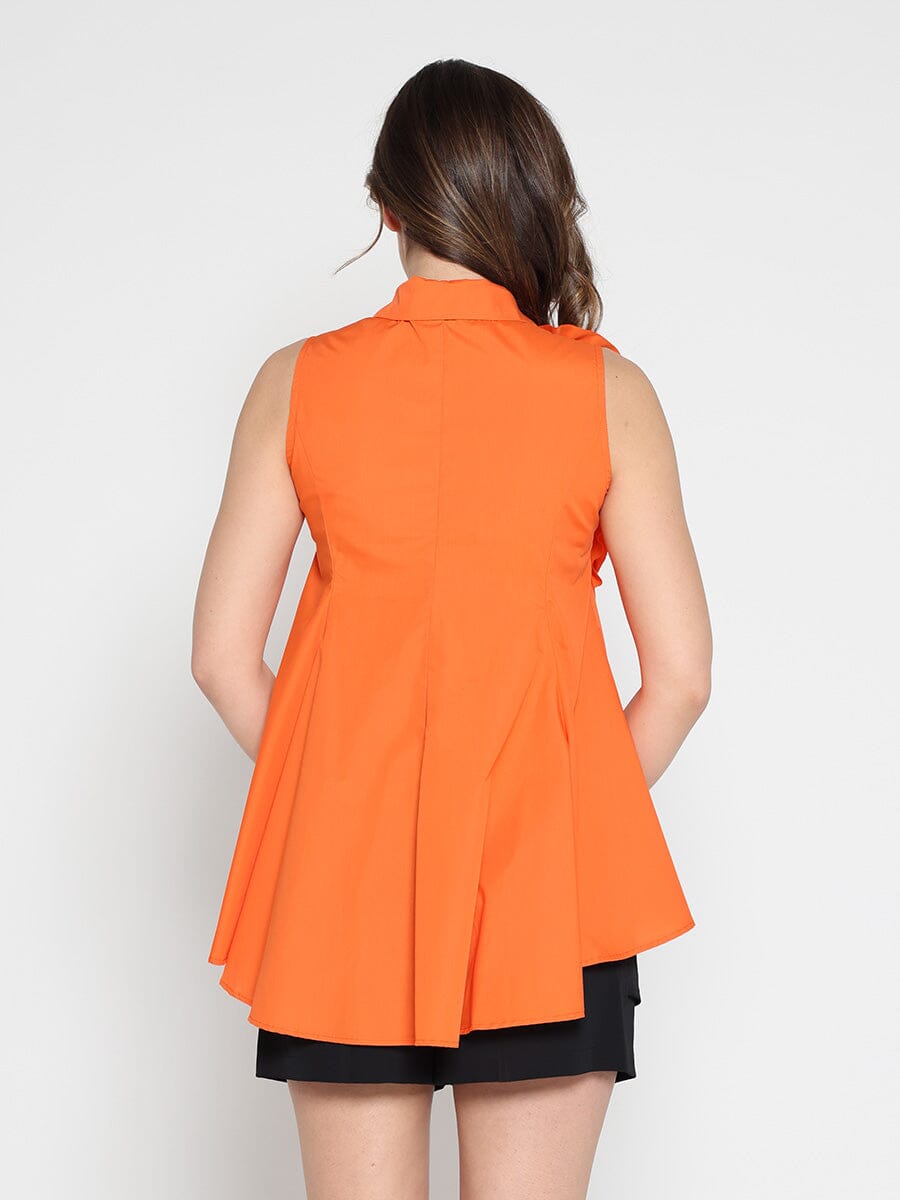 Ruffle Flower Applique Asymmetrical Hem Shirt