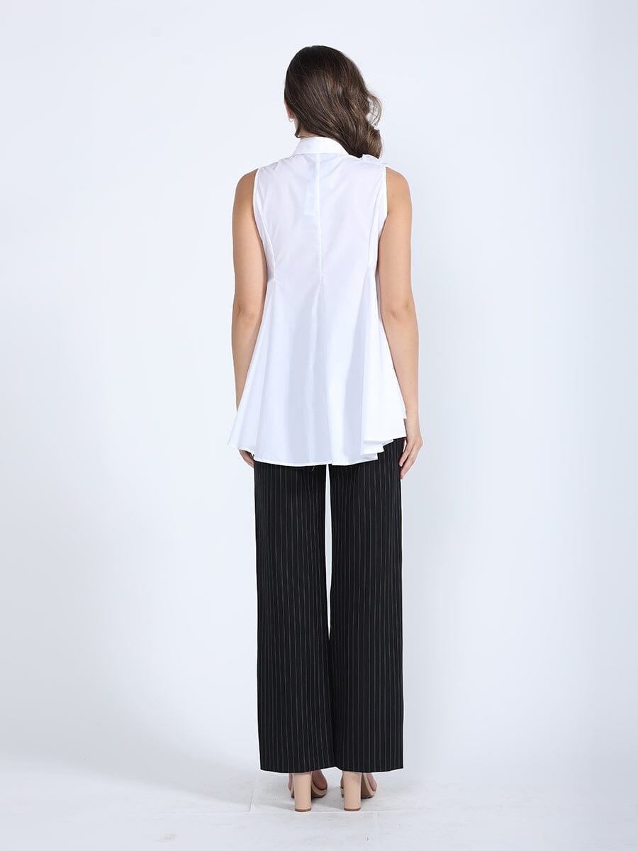 Ruffle Flower Applique Asymmetrical Hem Shirt