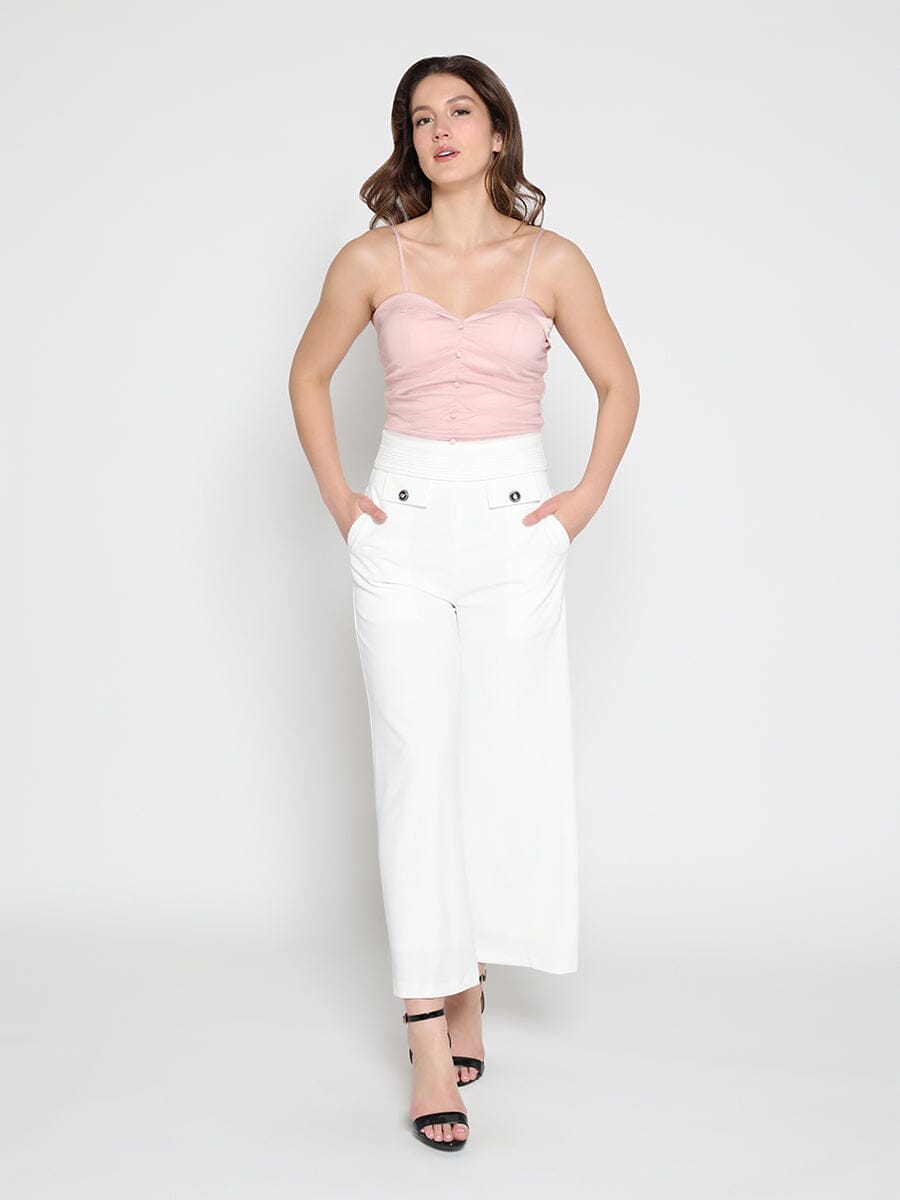 Ruffled Detail Mesh Fabric Top with Straps
