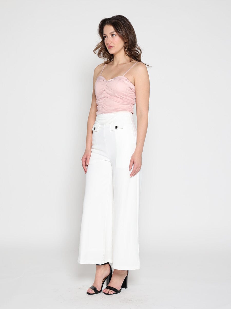 Ruffled Detail Mesh Fabric Top with Straps