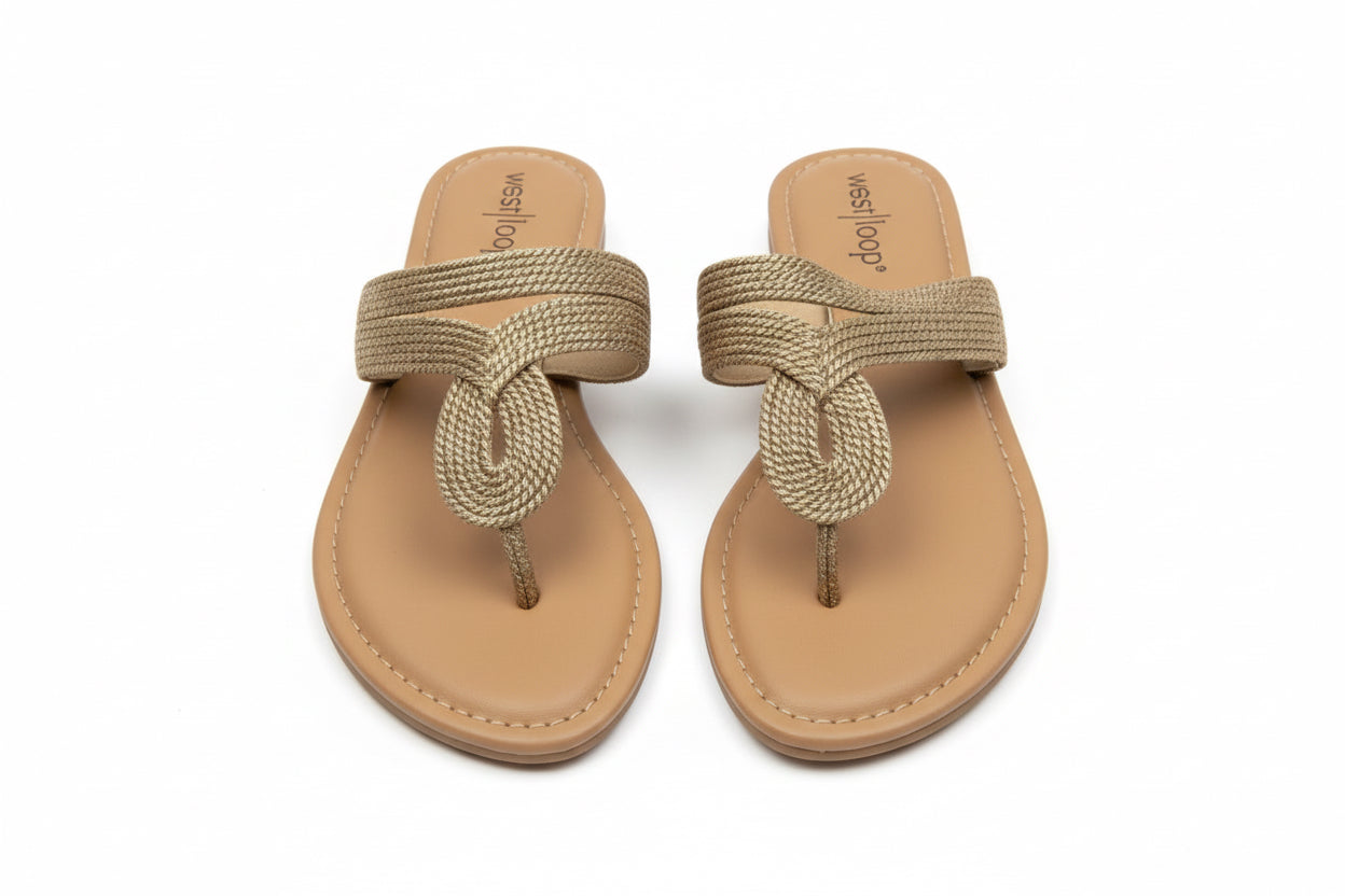Woven Gold Thong Sandals