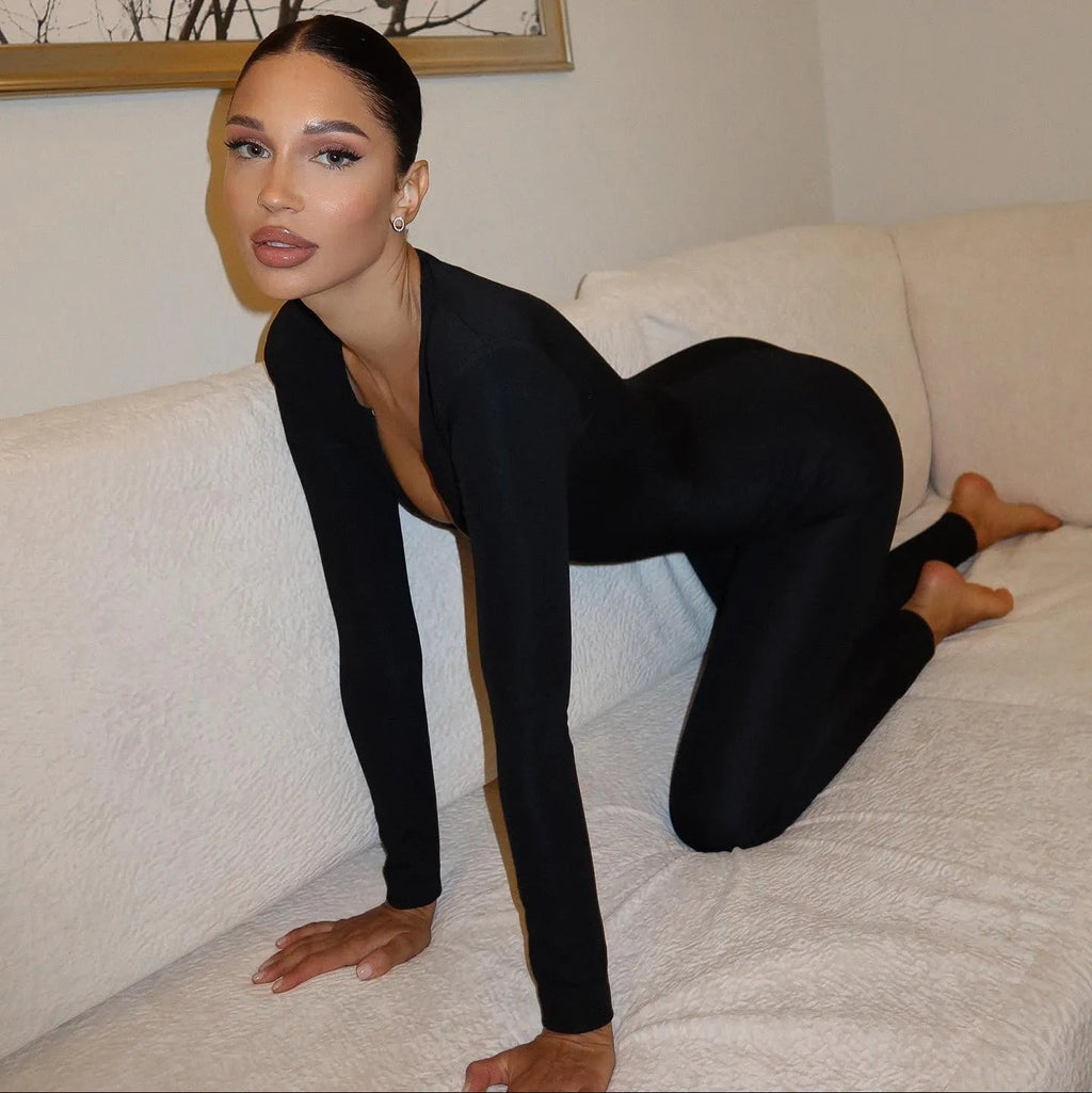 Second Skin Long Sleeve Black Jumpsuit