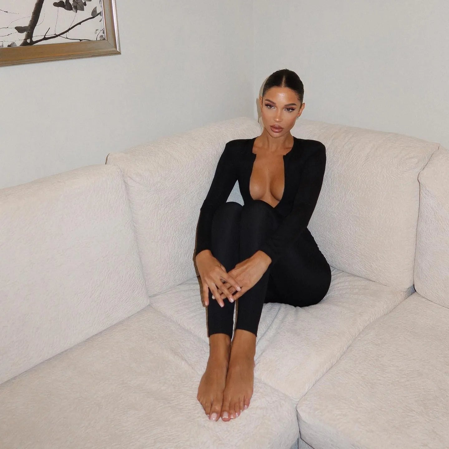 Second Skin Long Sleeve Black Jumpsuit