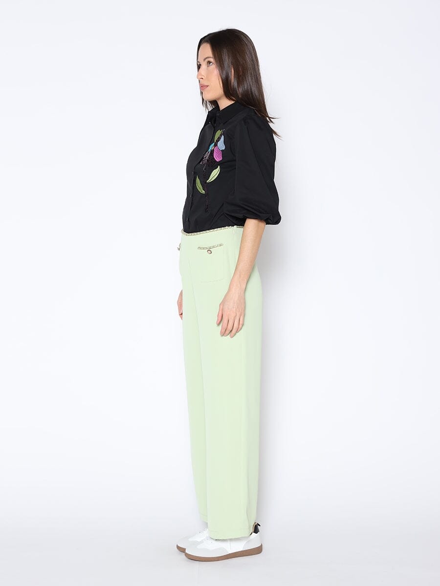 Sequin Embroidery Flower Detail Puff Sleeve Shirt