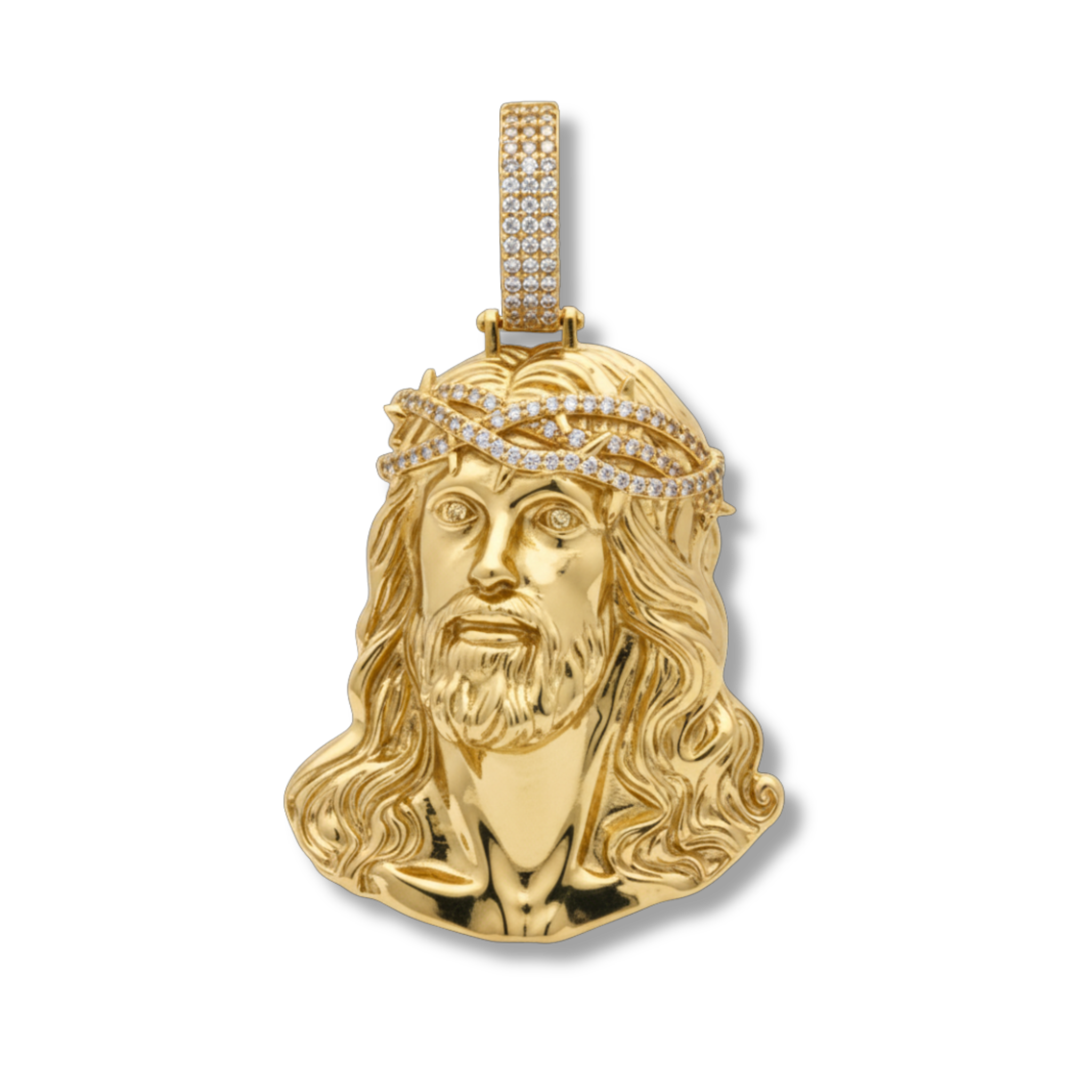 Moissanite Jesus Piece Pendant 925 Sterling Silver in 14K Gold