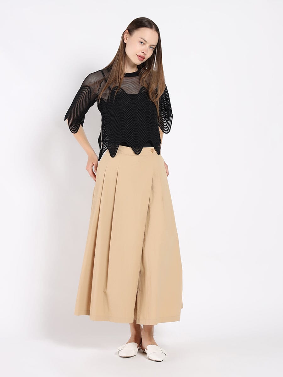 Sheer Crew Neck Mesh Crop Top with Side Zipper