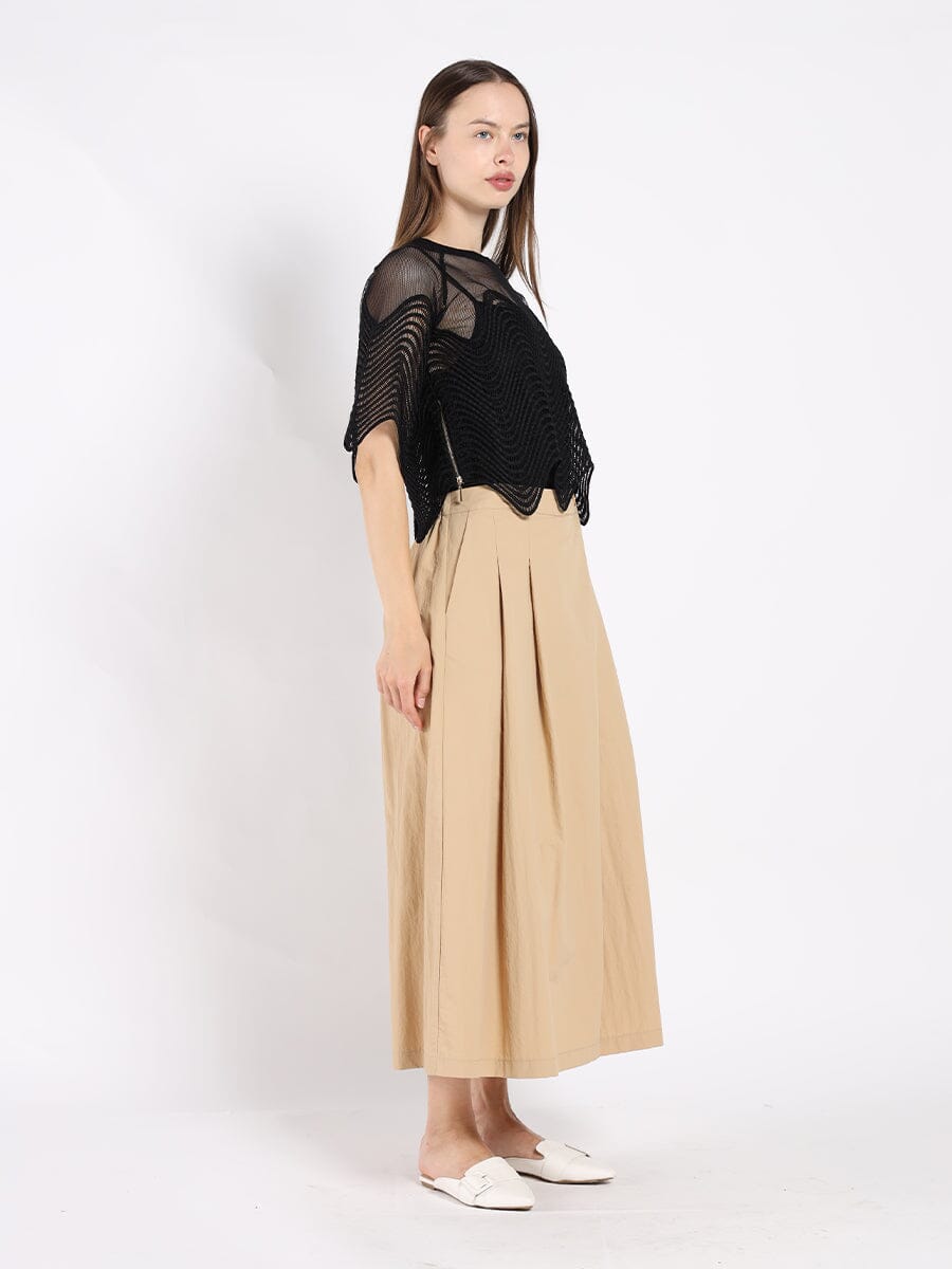 Sheer Crew Neck Mesh Crop Top with Side Zipper