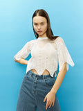 Sheer Crew Neck Mesh Crop Top with Side Zipper