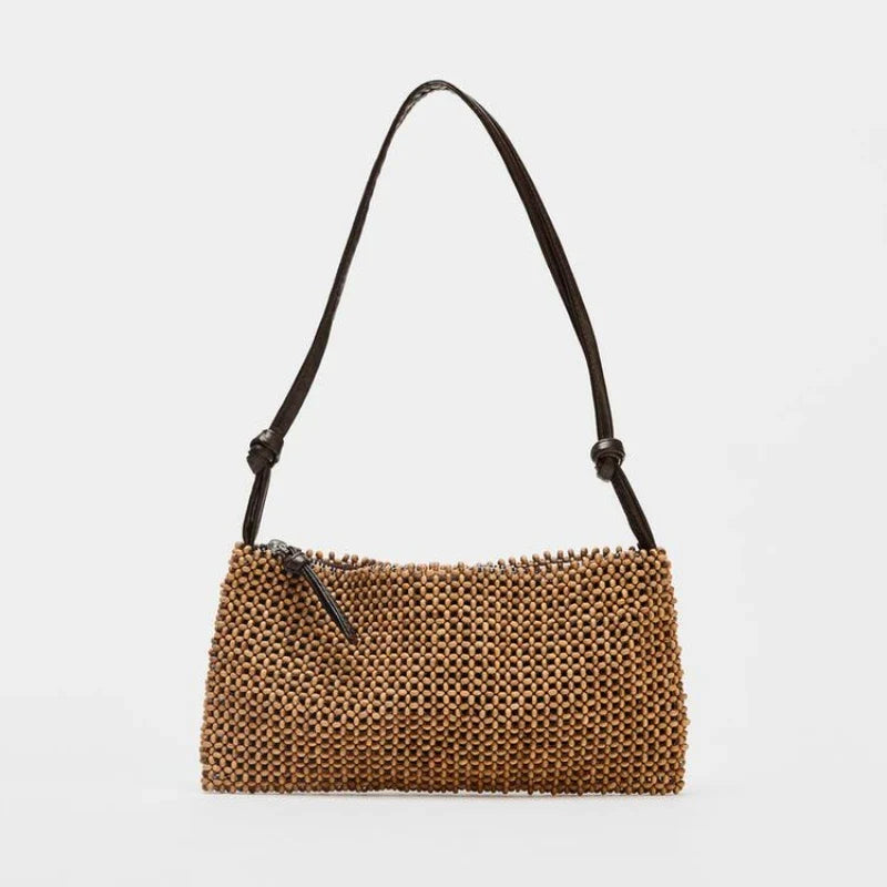 Shine Grid Beaded Shoulder Bag