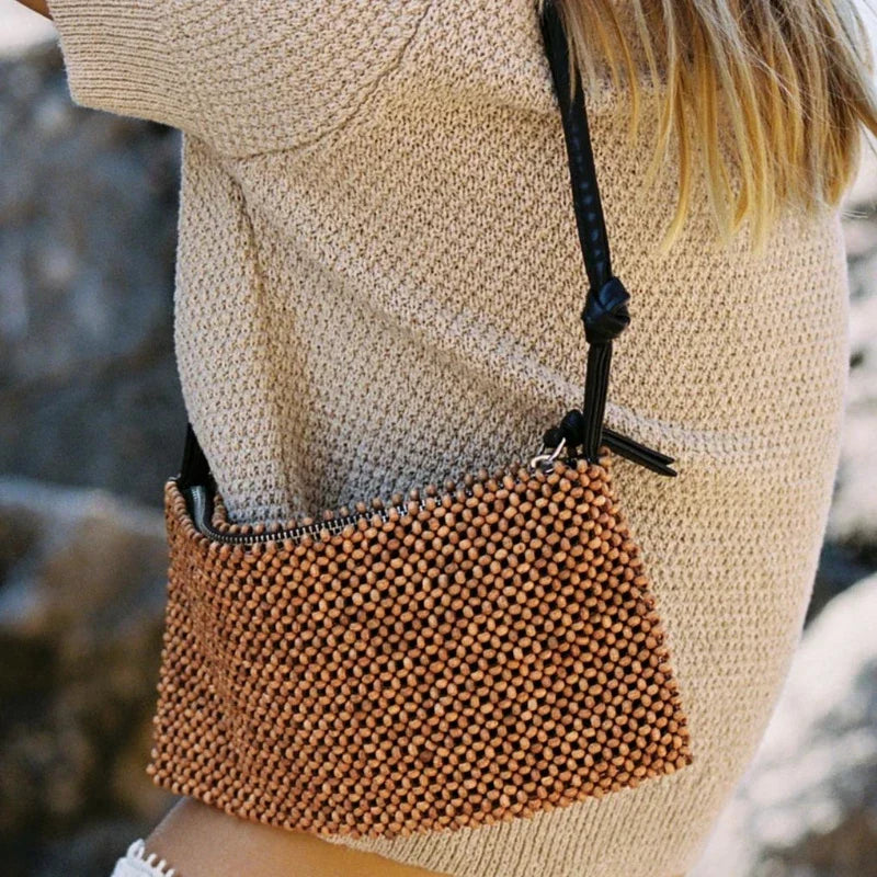 Shine Grid Beaded Shoulder Bag