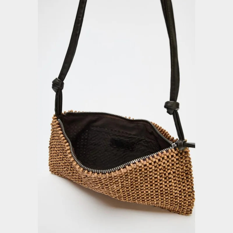 Shine Grid Beaded Shoulder Bag