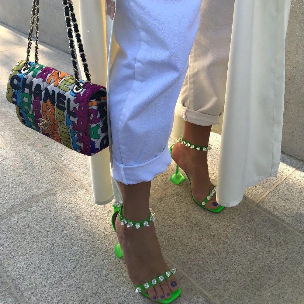 Showing Up Pyramid Green Sandals