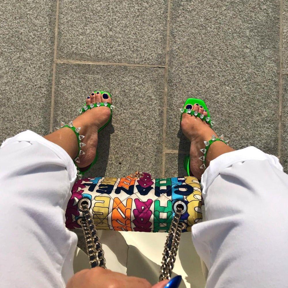 Showing Up Pyramid Green Sandals