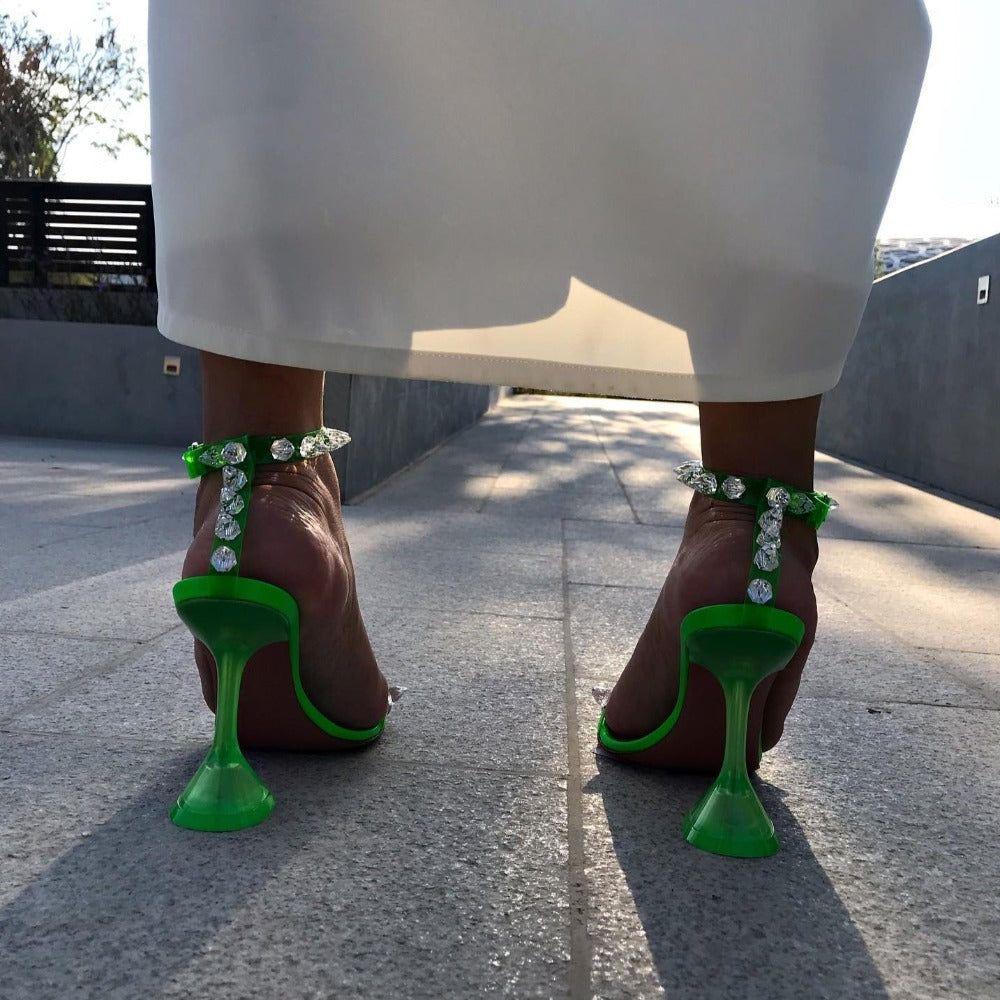 Showing Up Pyramid Green Sandals