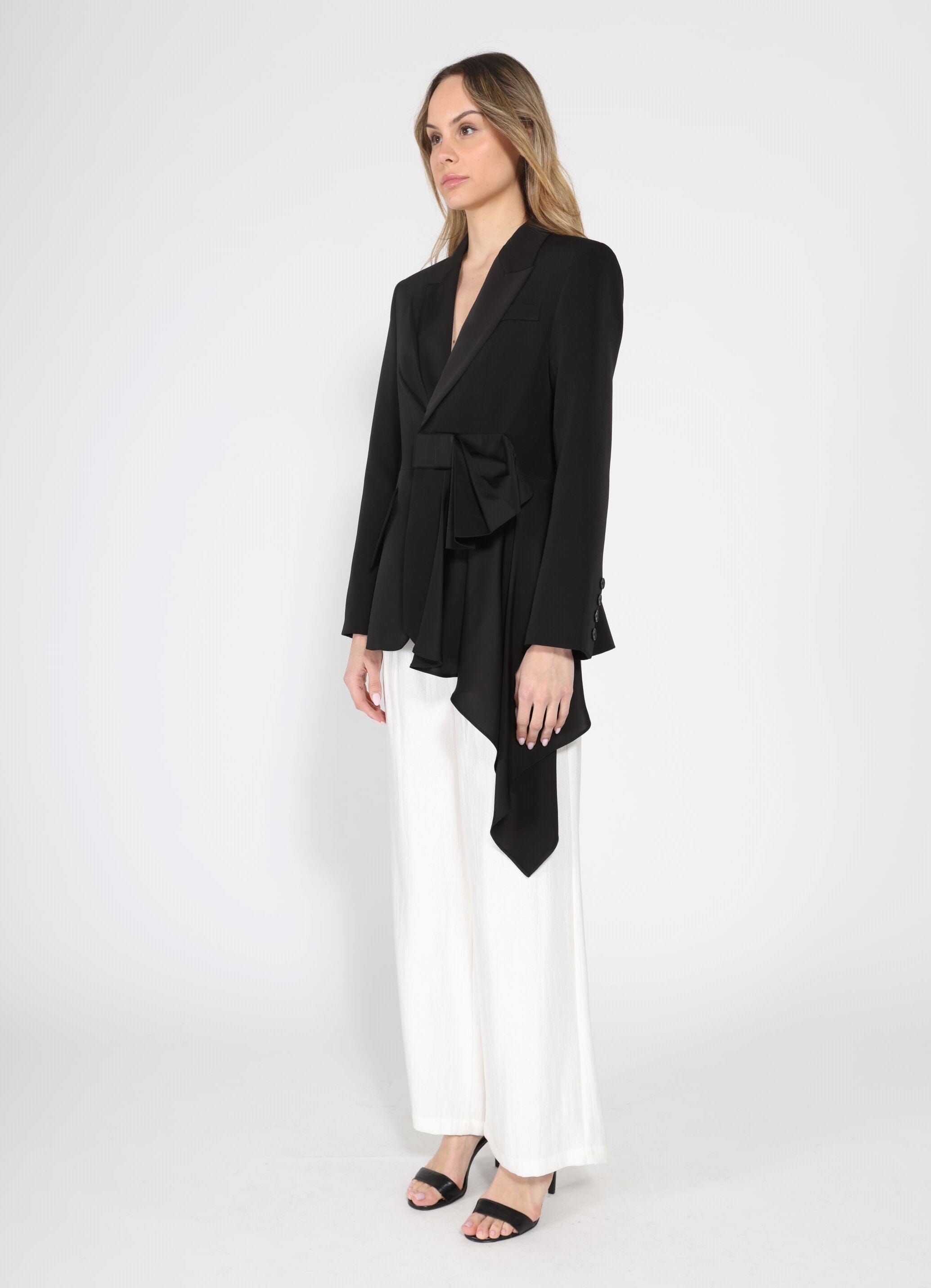 Side ruffle bow front open coat