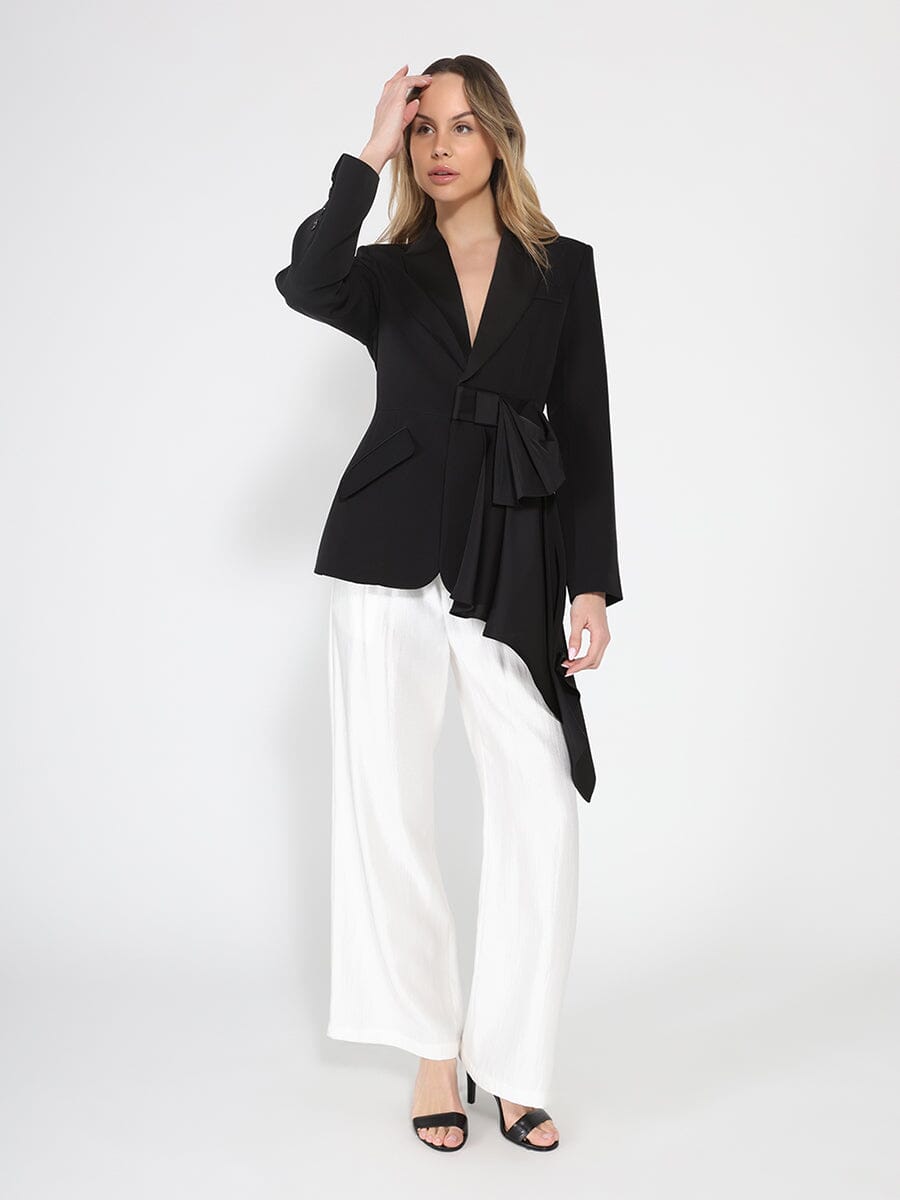 Side ruffle bow front open coat