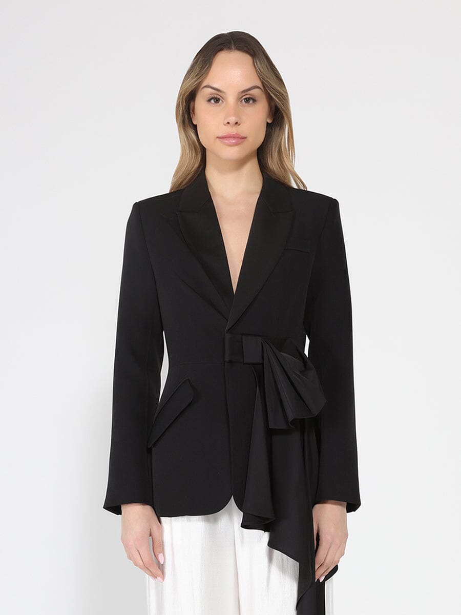 Side ruffle bow front open coat