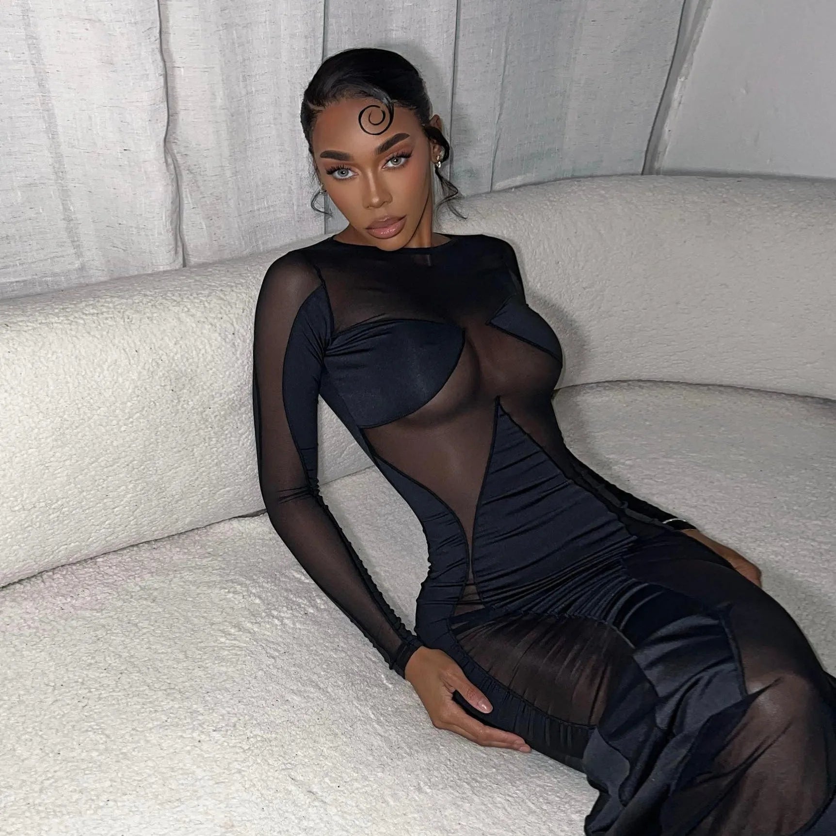 Siena Long Sleeve Mesh Maxi Dress
