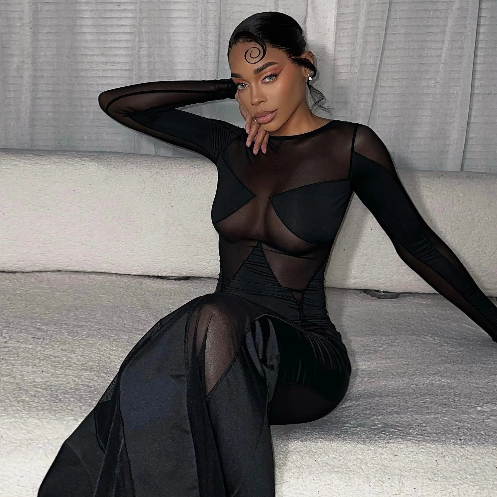 Siena Long Sleeve Mesh Maxi Dress