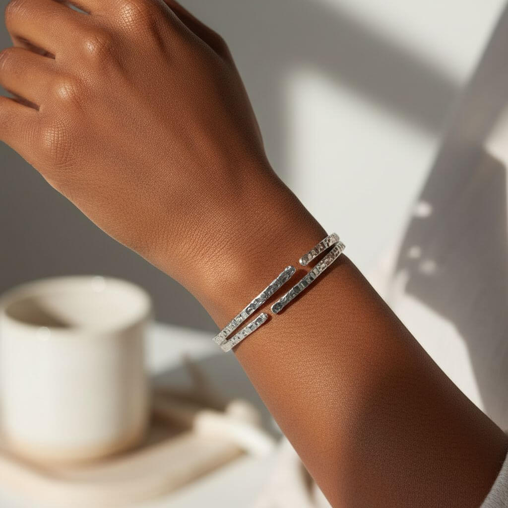 10 Gauge 925 Silver Hammer Textured Bangle
