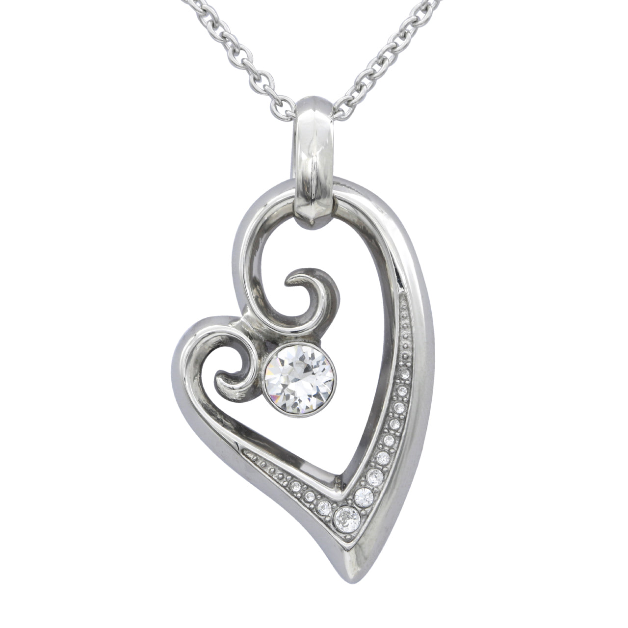 Silver Heart Pendant Necklace With Cubic Zirconia Crystal