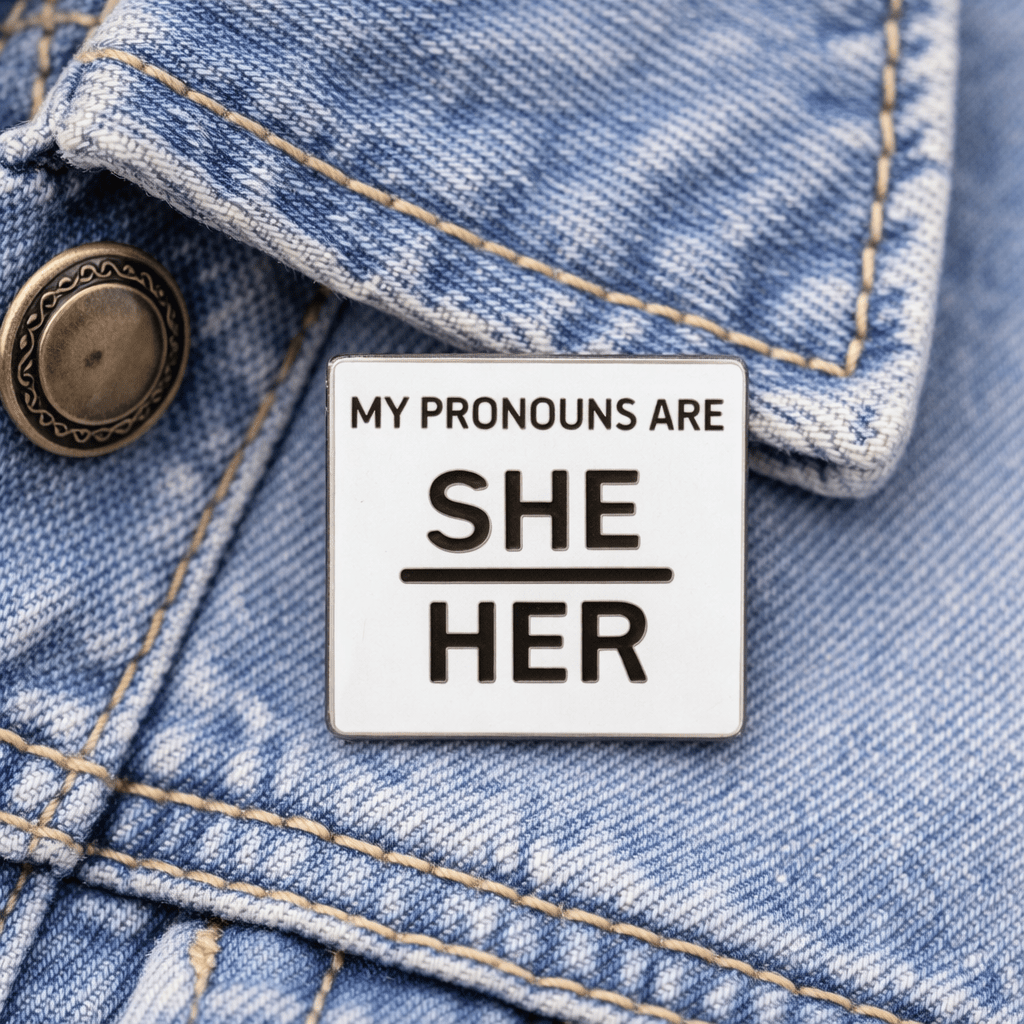 Silver Square My Pronouns Are She Her Pins