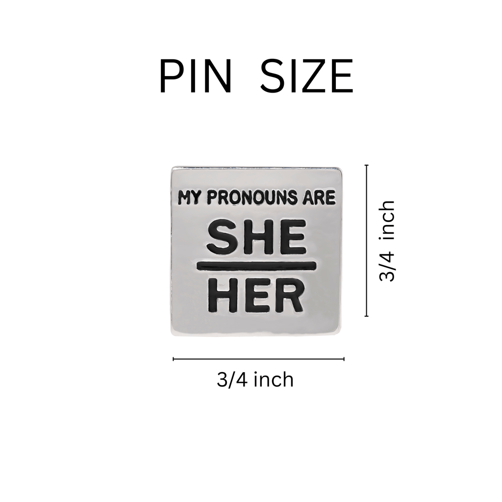 Silver Square My Pronouns Are She Her Pins