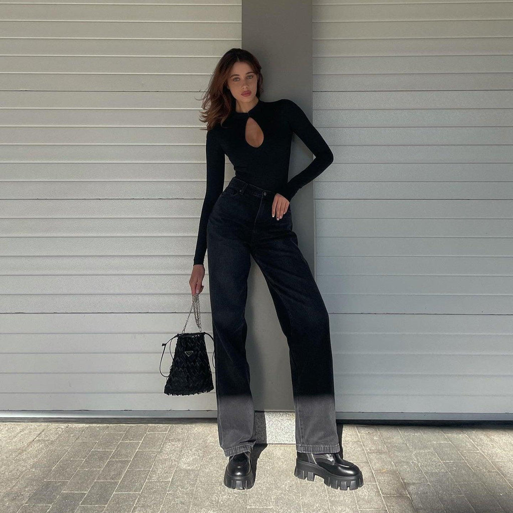Slow Motion Black Long Sleeve Bodysuit