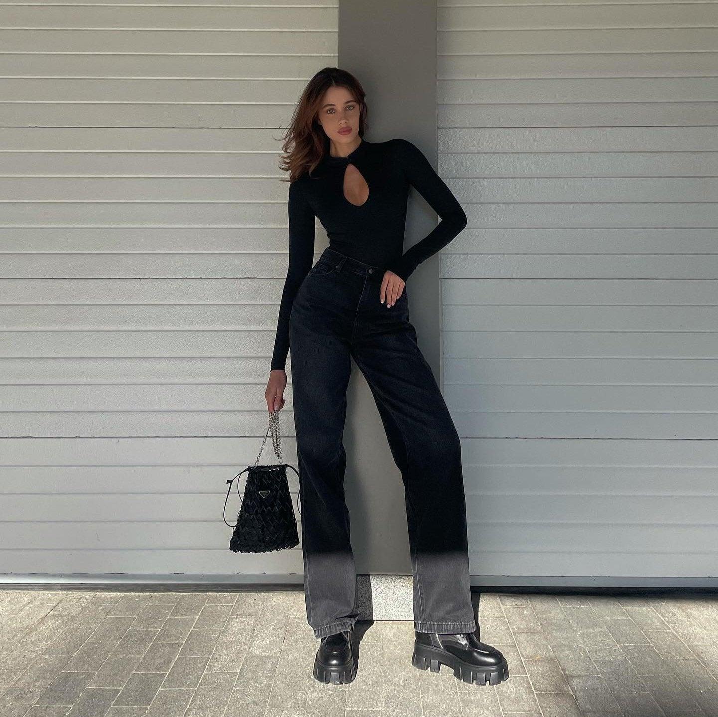 Slow Motion Black Long Sleeve Bodysuit