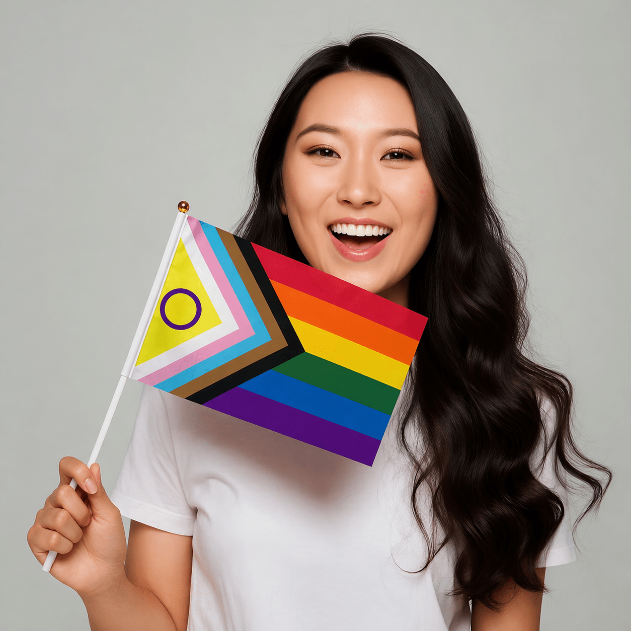 Small Daniel Quasar Progress Pride Intersex-Inclusive Flags on a Stick