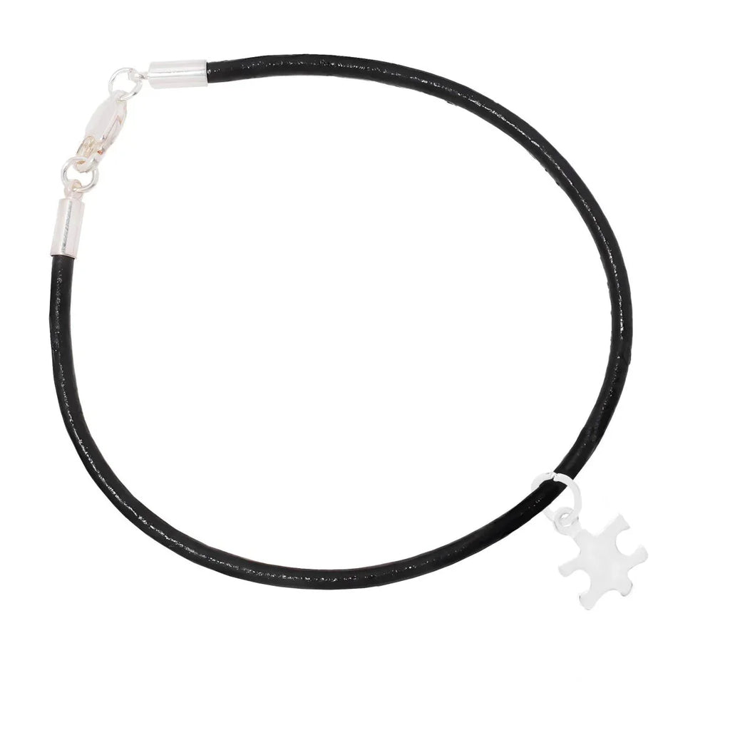 Small Puzzle Piece Autism Leather Cord Bracelets